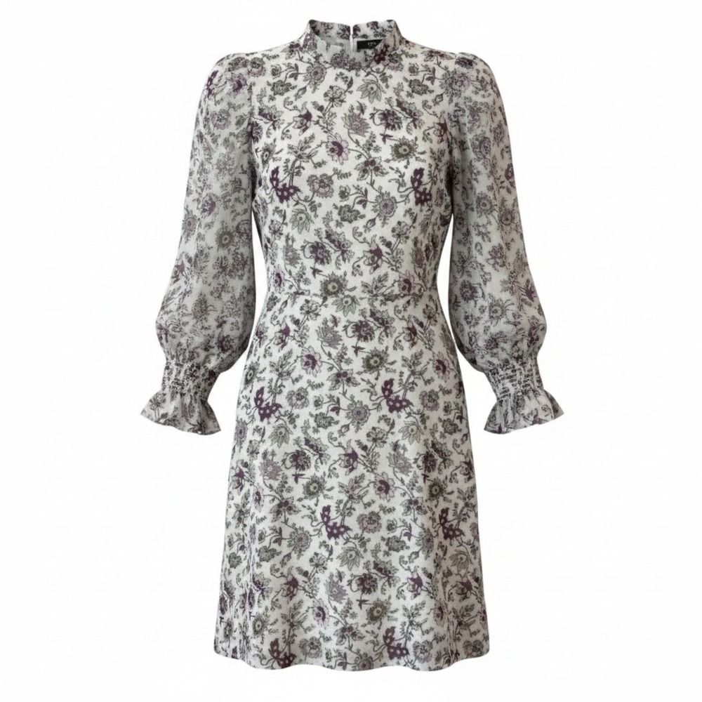 Wilfred Swept Dress Aritzia White Boxwood Floral Puff Sleeve Ruffle Sz 0 NWT